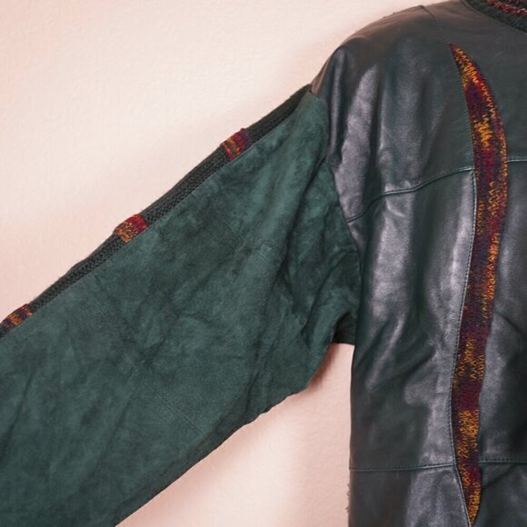 Vintage Saxony Mens 80s 3D knit Leather bomber Coogie Style Sweater Large Cosby - Picture 6 of 10